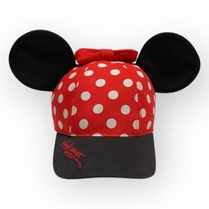Disney Parks Minnie Mouse Red Polka Dot Youth Hat Cap Snapback Bow & Ears